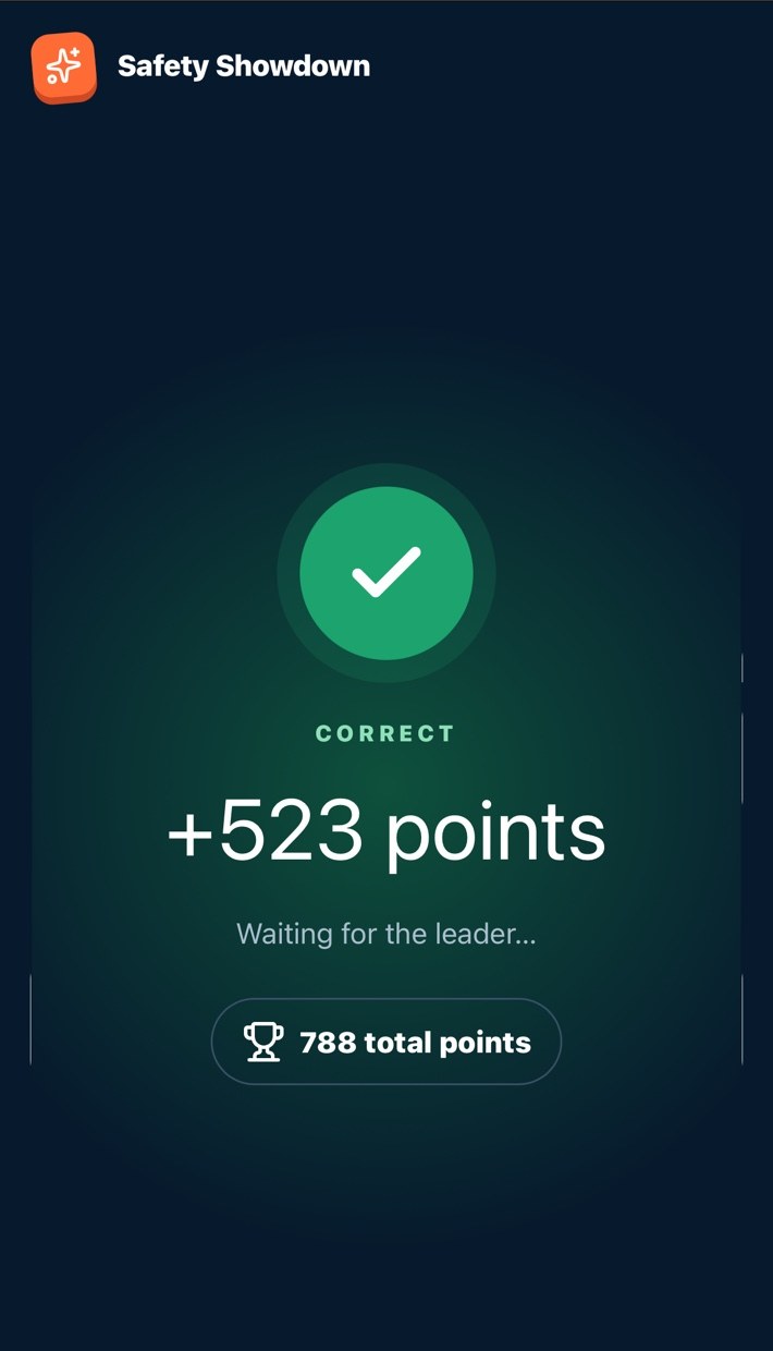 Correct-answer and points screen from a Bradshaw Logic classroom game