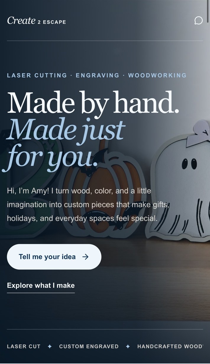 Mobile view of the Create 2 Escape website